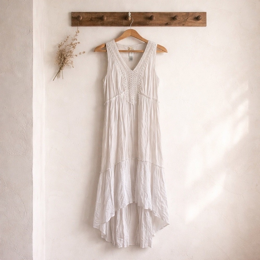 Radiant Outfitters Midi Dress Womens Small White Good Crochet Lace High Low Boho